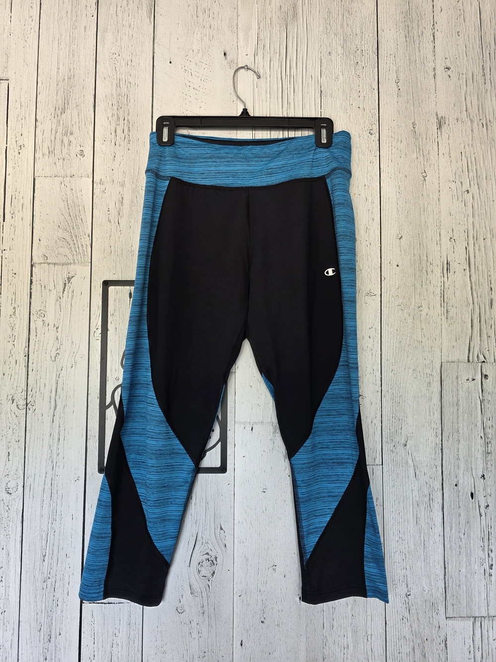 Champion Blue & Black Colorblock Athletic Capri Leggings Women's Size L Yoga